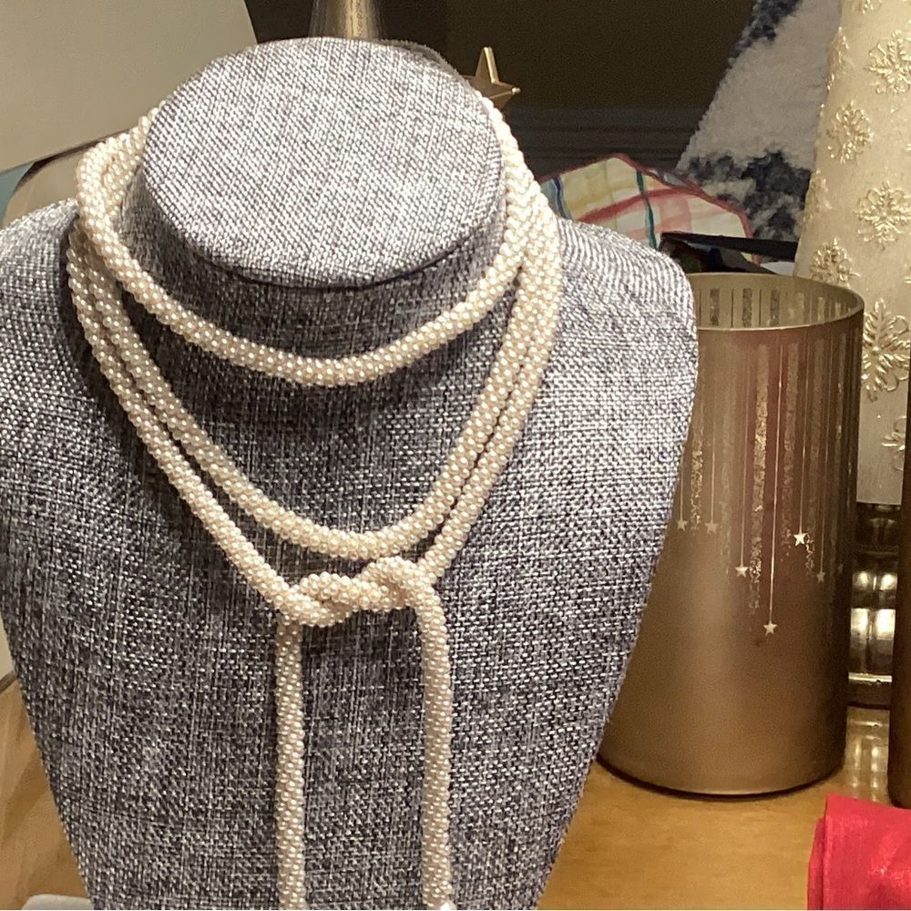 Elegant Woven Faux Pearl Lariat Necklace